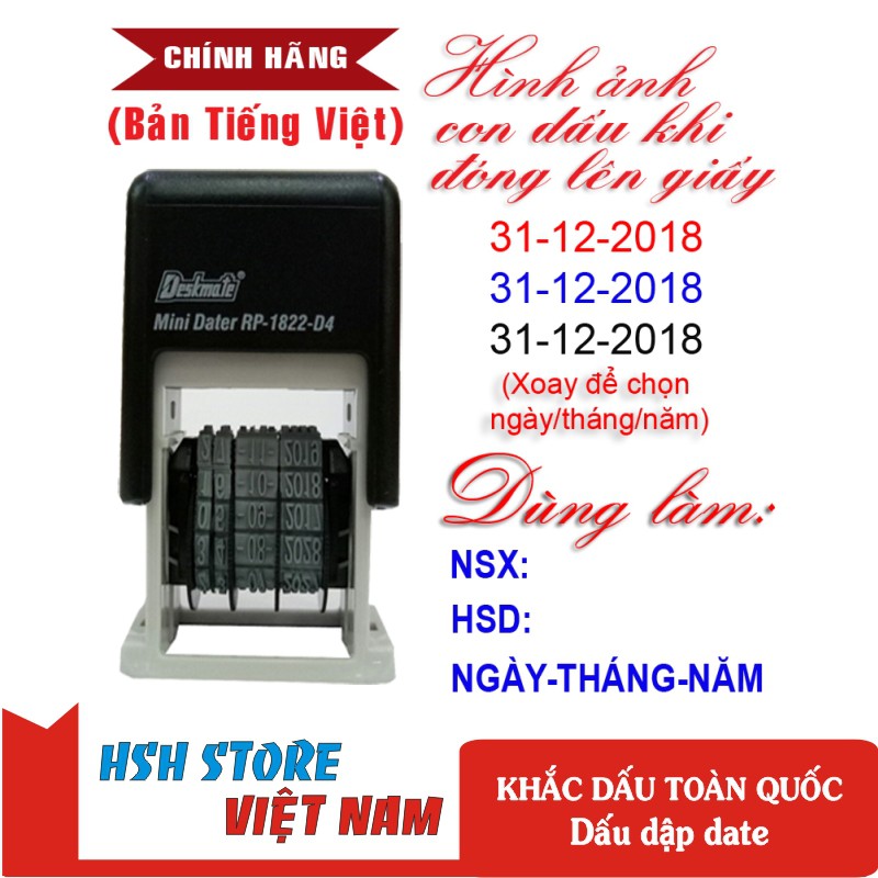 Dấu dập date (Ngày-tháng-năm) thương hiệu Deskmate PR-1822D4 (Tiếng Việt)