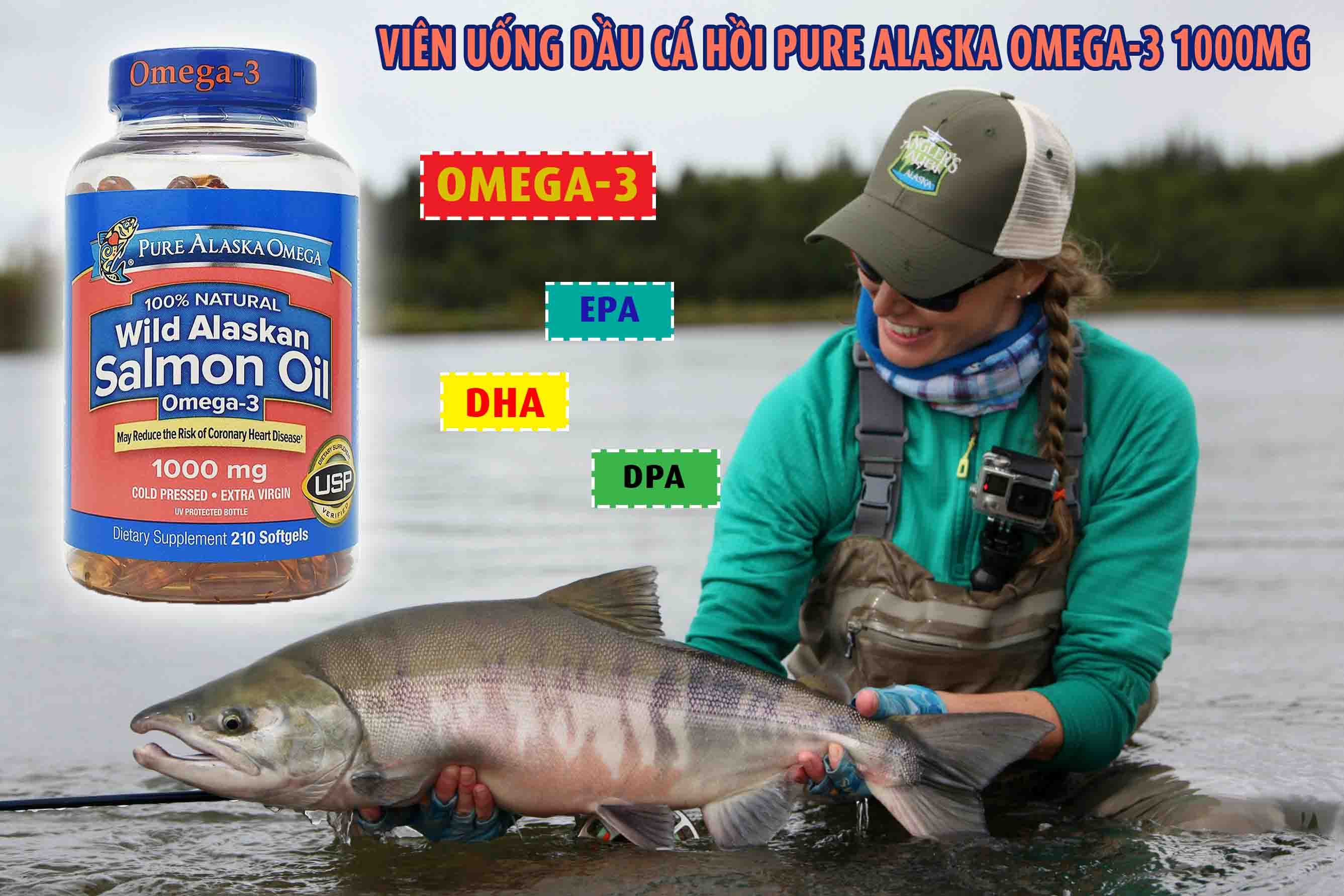 Viên Uống Dầu Cá Hồi Pure Alaska Omega 3 Mỹ 210 Viên