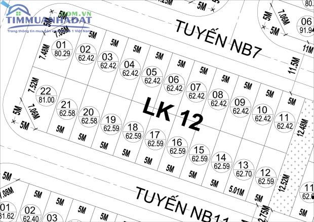 Hướng nhà, diện tích đất của LK12, LK13 liền kề Dự án Phú Lương