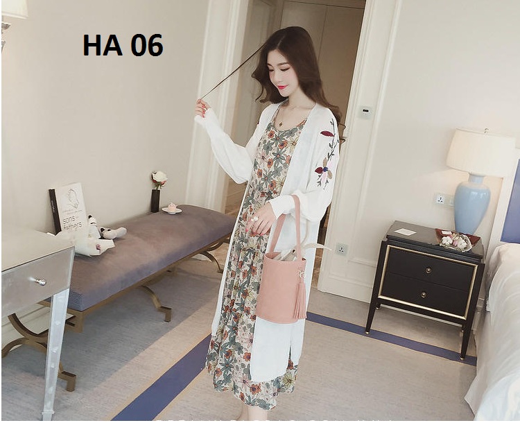 Áo cardigan nữ dáng dài thêu hoa, kiểu dáng hàn quốc HA 06