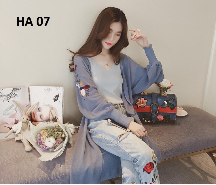 Áo cardigan nữ dáng dài thêu hoa, kiểu dáng hàn quốc HA 07