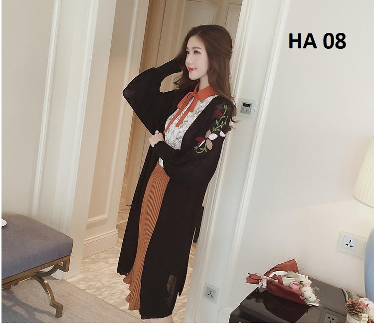 Áo cardigan nữ dáng dài thêu hoa, kiểu dáng hàn quốc HA 08