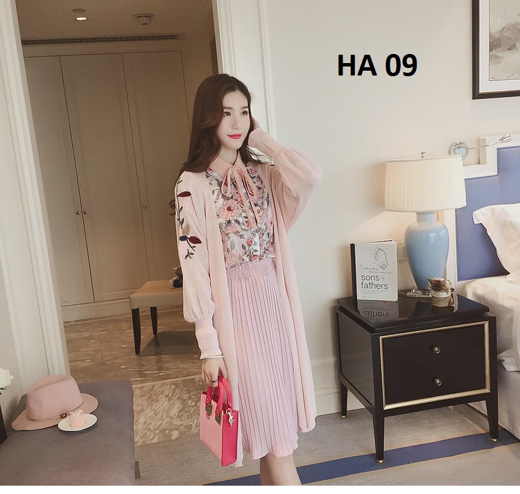 Áo cardigan nữ dáng dài thêu hoa, kiểu dáng hàn quốc HA 09