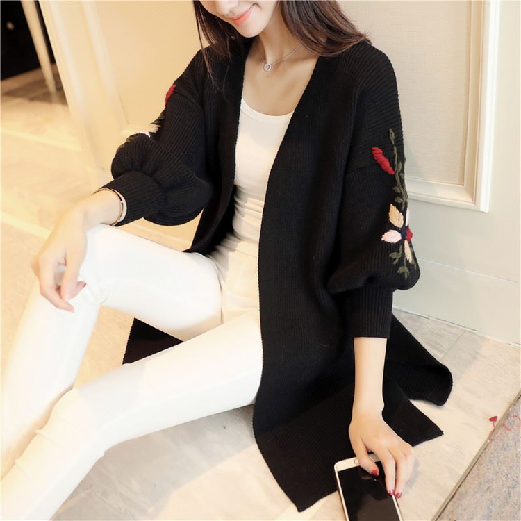 Áo len cardigan nữ dáng dài thêu hoa HA18