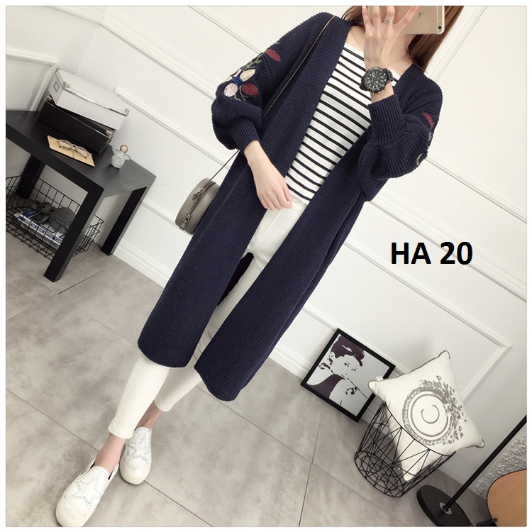 Áo len cardigan nữ dáng dài thêu hoa HA20