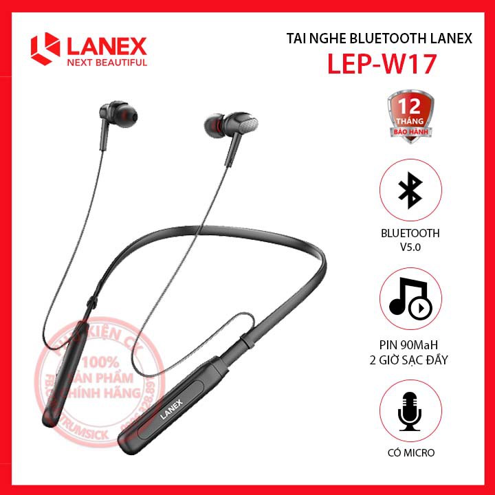 Tai nghe Bluetooth thể thao 2 bên có dây v5.0 có Mic LANEX LEP - W17