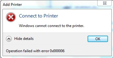 Windows cannot connect to printer