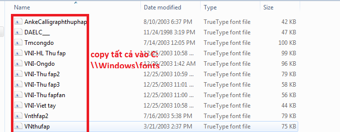 cai dat font windows 7