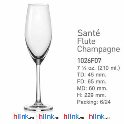 Bộ 6 Ly Thủy Tinh Cham pagne Flute Sante-1026F07 - 210ml