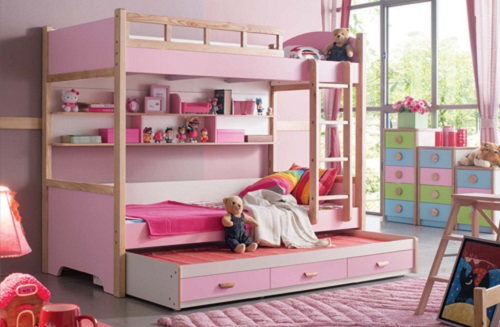 Giường tầng bé gái sắc hồng điệu đà 