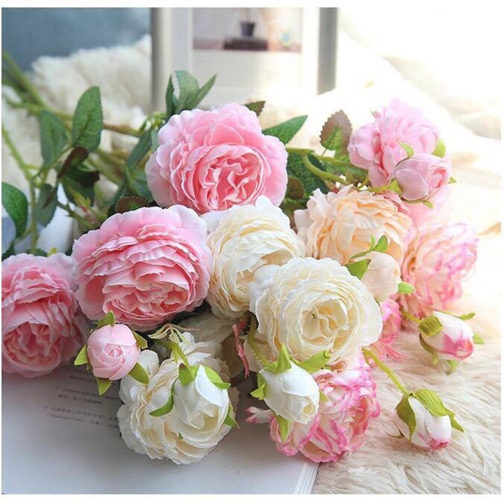 Hoa hồng vải 3 nhánh nhiều màu trang trí tuyệt đẹp 