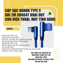 Cáp Sạc Nhanh Type C Khai Duy CD004T Dài 2M